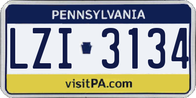 PA license plate LZI3134