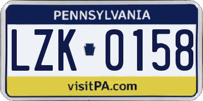 PA license plate LZK0158