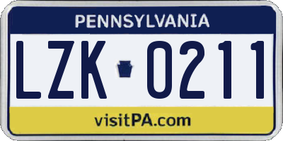 PA license plate LZK0211