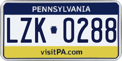 PA license plate LZK0288