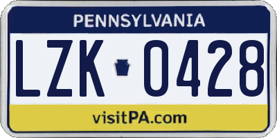 PA license plate LZK0428