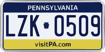 PA license plate LZK0509