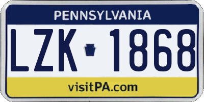 PA license plate LZK1868