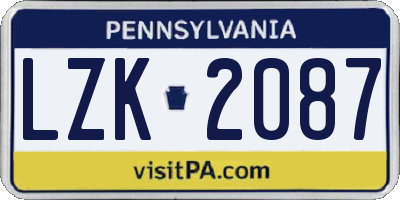 PA license plate LZK2087