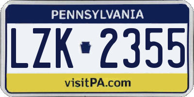 PA license plate LZK2355