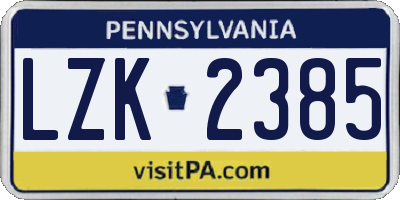 PA license plate LZK2385
