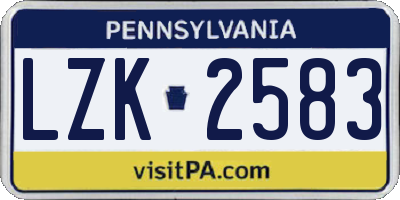 PA license plate LZK2583