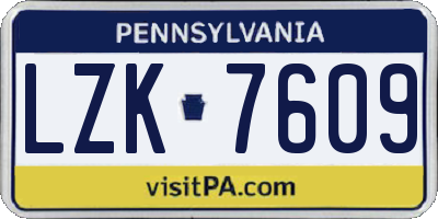 PA license plate LZK7609