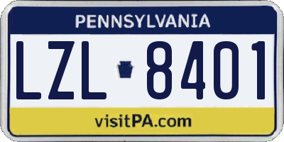 PA license plate LZL8401