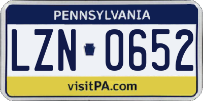 PA license plate LZN0652