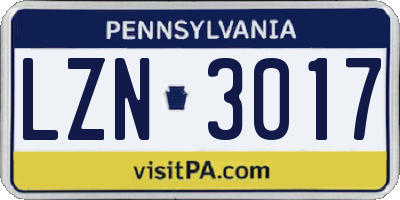 PA license plate LZN3017