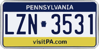 PA license plate LZN3531