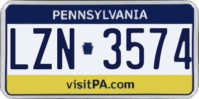 PA license plate LZN3574