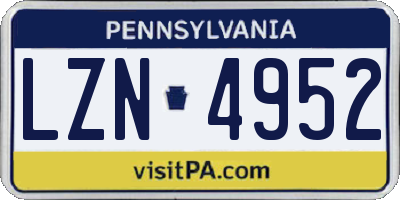 PA license plate LZN4952