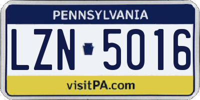 PA license plate LZN5016