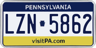 PA license plate LZN5862