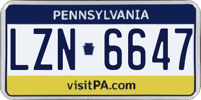 PA license plate LZN6647