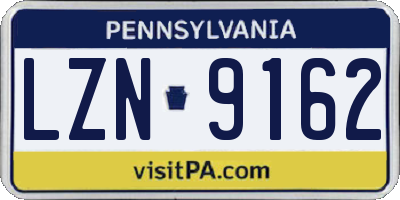 PA license plate LZN9162