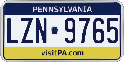 PA license plate LZN9765
