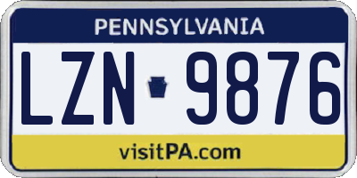 PA license plate LZN9876