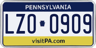 PA license plate LZO0909