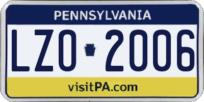 PA license plate LZO2006