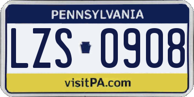 PA license plate LZS0908