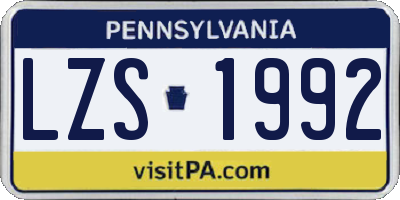 PA license plate LZS1992