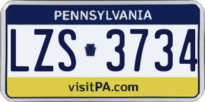 PA license plate LZS3734