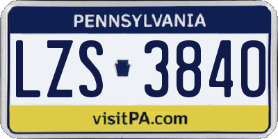 PA license plate LZS3840