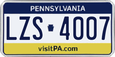 PA license plate LZS4007