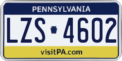 PA license plate LZS4602