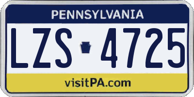 PA license plate LZS4725