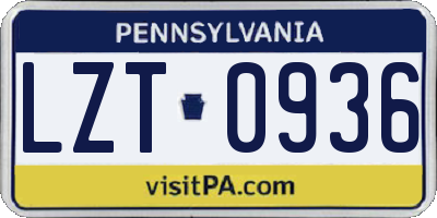 PA license plate LZT0936