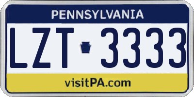PA license plate LZT3333