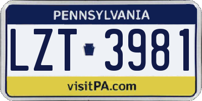 PA license plate LZT3981