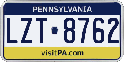 PA license plate LZT8762