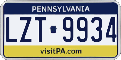 PA license plate LZT9934
