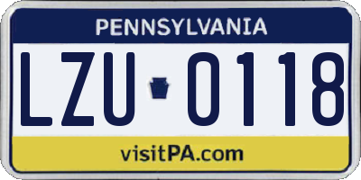 PA license plate LZU0118