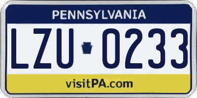 PA license plate LZU0233