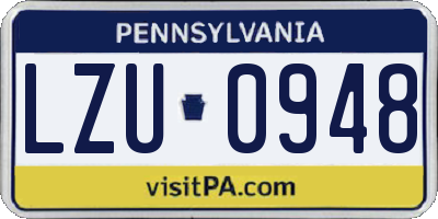 PA license plate LZU0948