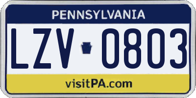 PA license plate LZV0803