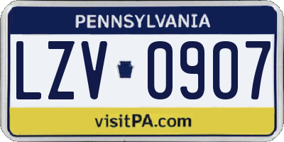 PA license plate LZV0907