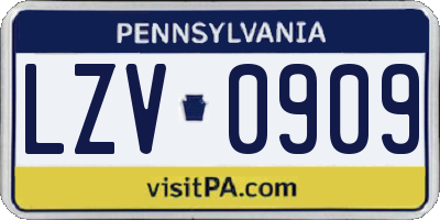 PA license plate LZV0909
