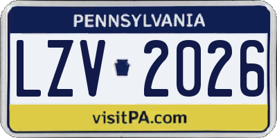 PA license plate LZV2026