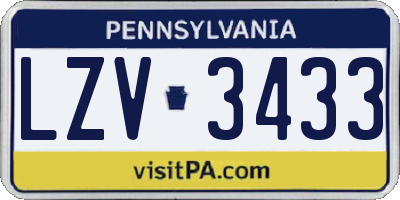 PA license plate LZV3433