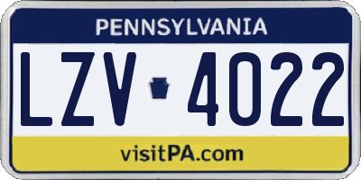 PA license plate LZV4022