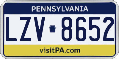 PA license plate LZV8652