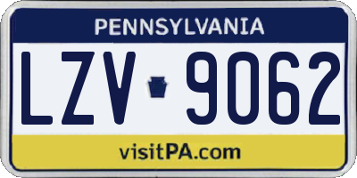 PA license plate LZV9062