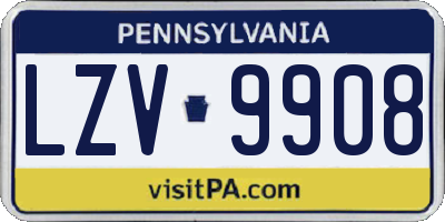 PA license plate LZV9908
